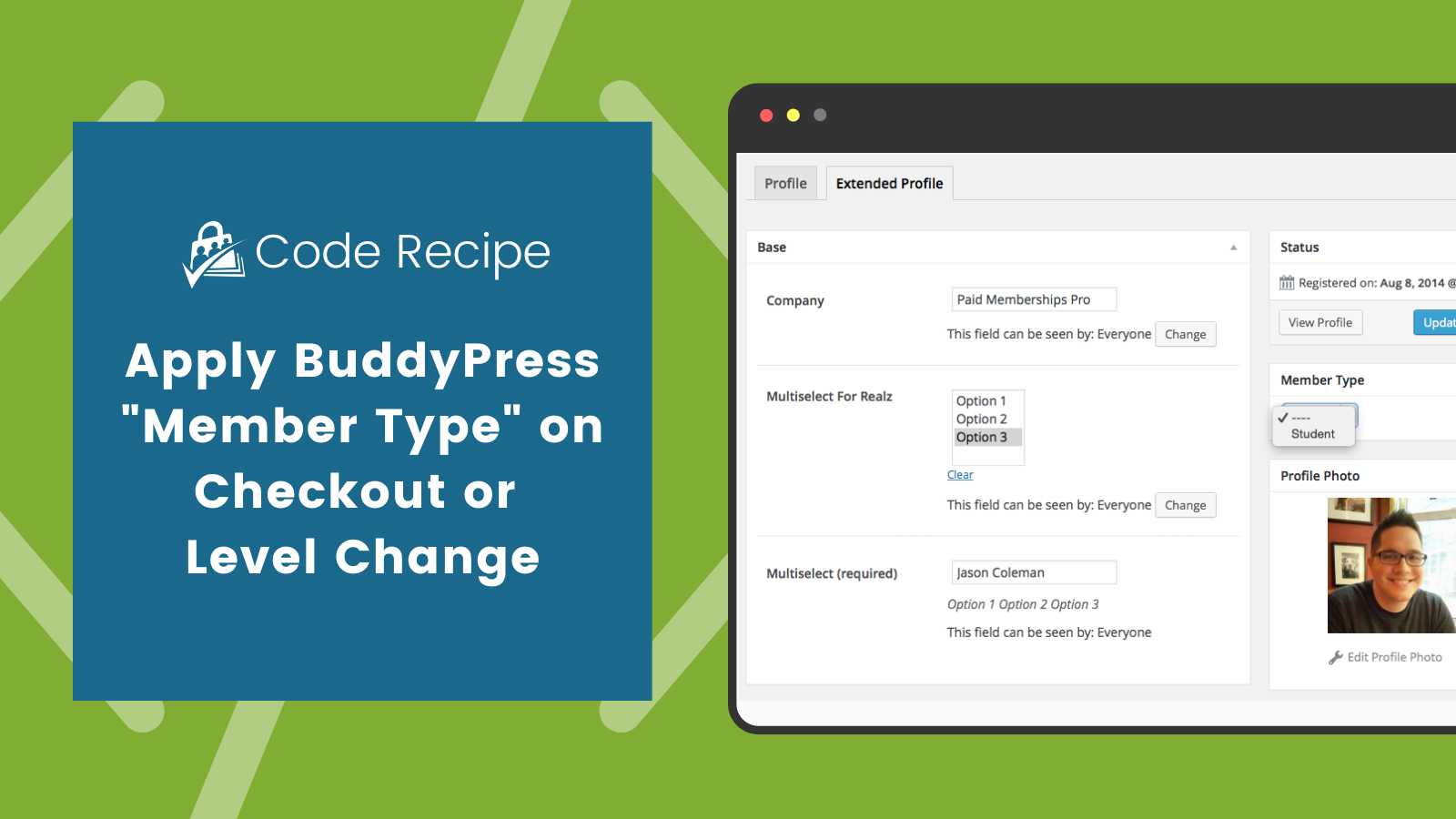 Apply BuddyPress "Member Type" on Membership Checkout