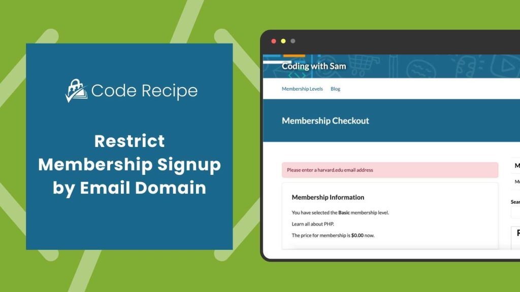 Featured image for code recipe on restricting signup by email domain