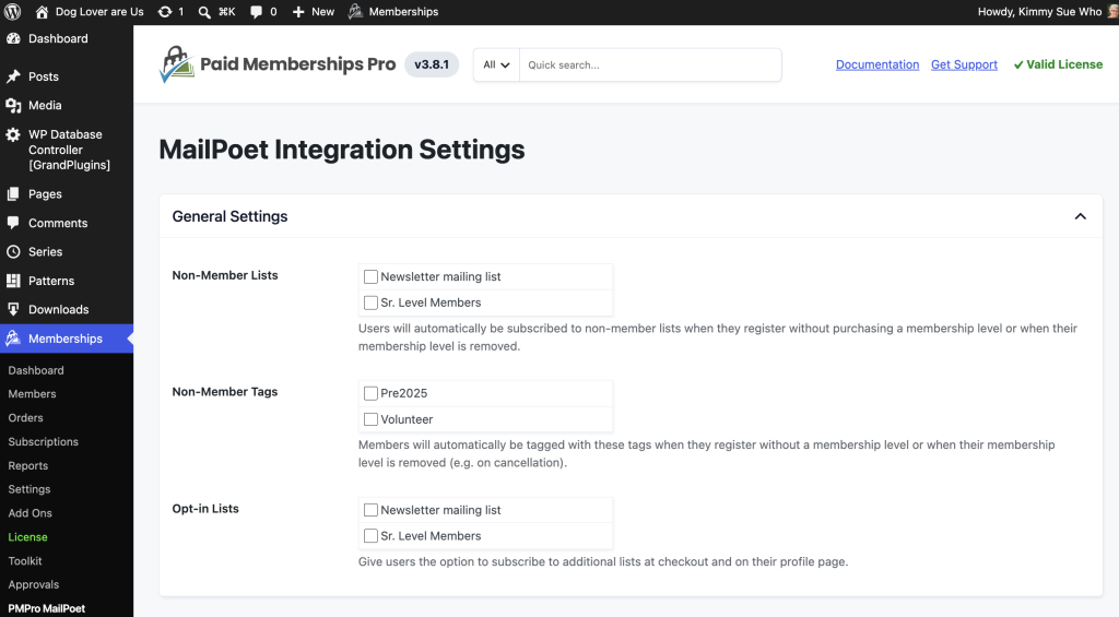 MailPoet PMPro Settings - General Settings