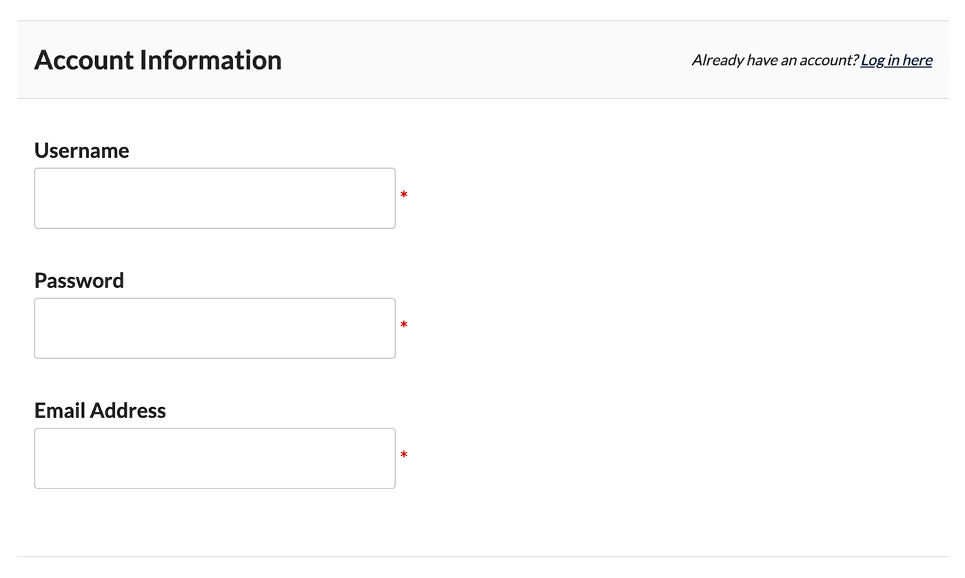 Screenshot of membership checkout with confirm password and confirm email fields hidden