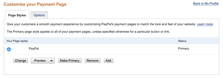 PayPal Settings > Customize Your Payment Page