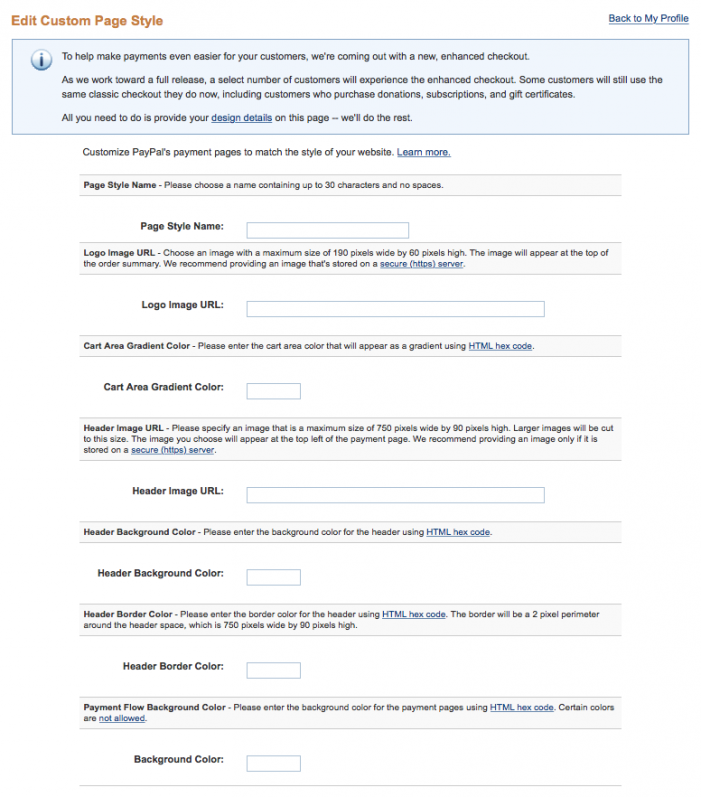PayPal Settings > Edit Custom Page Style