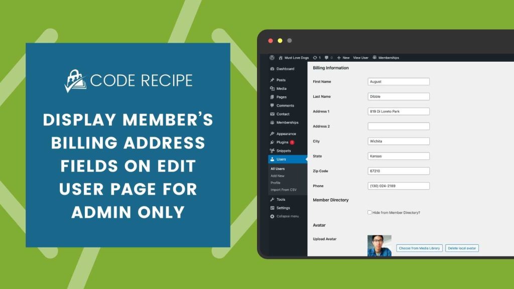 Banner Image Display the Member’s Billing Address Fields on the Edit User Page for Admin Only