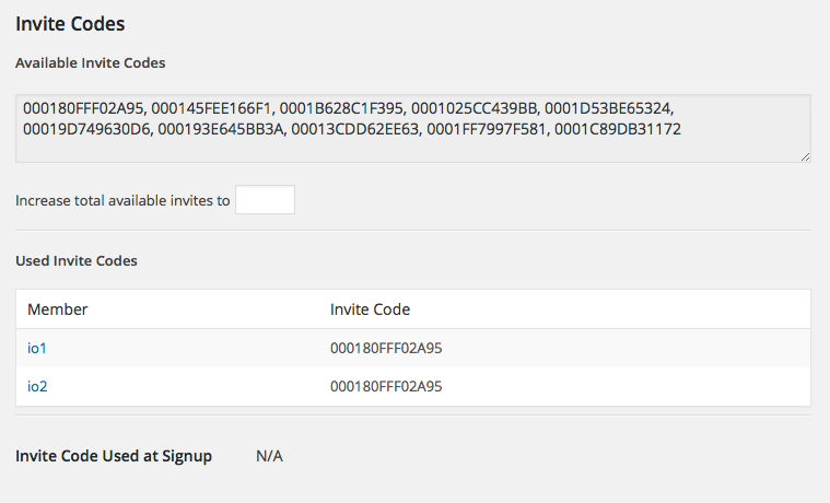 Admin or Membership Manager View of a Member's Invites on Edit Profile