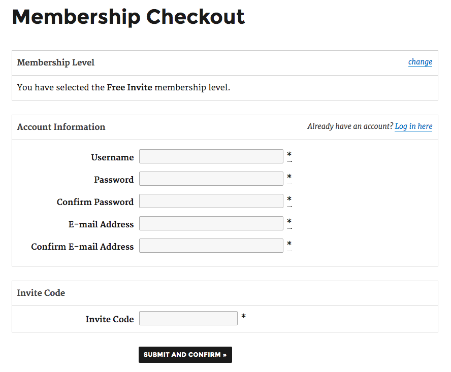 Membership Checkout Page with ability to enter Invite Code