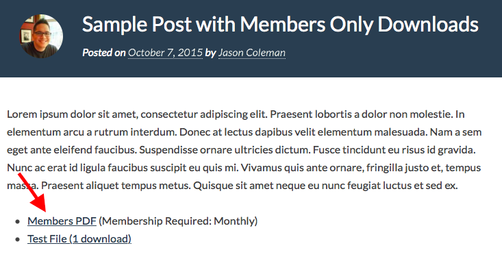 Screenshot of sample post with Members Only Downloads