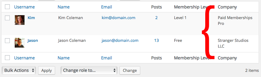 Screenshot of Members List with Extra Columns