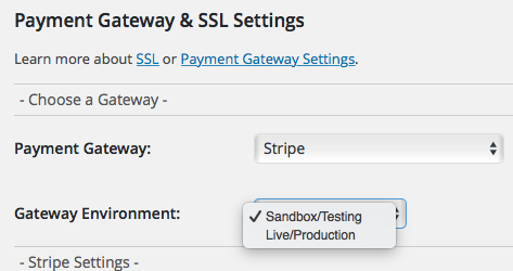 Set the Gateway Environment to Sandbox/Testing