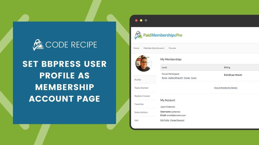 Set bbPress User Profile as Membership Account Page Code Recipe Banner Image
