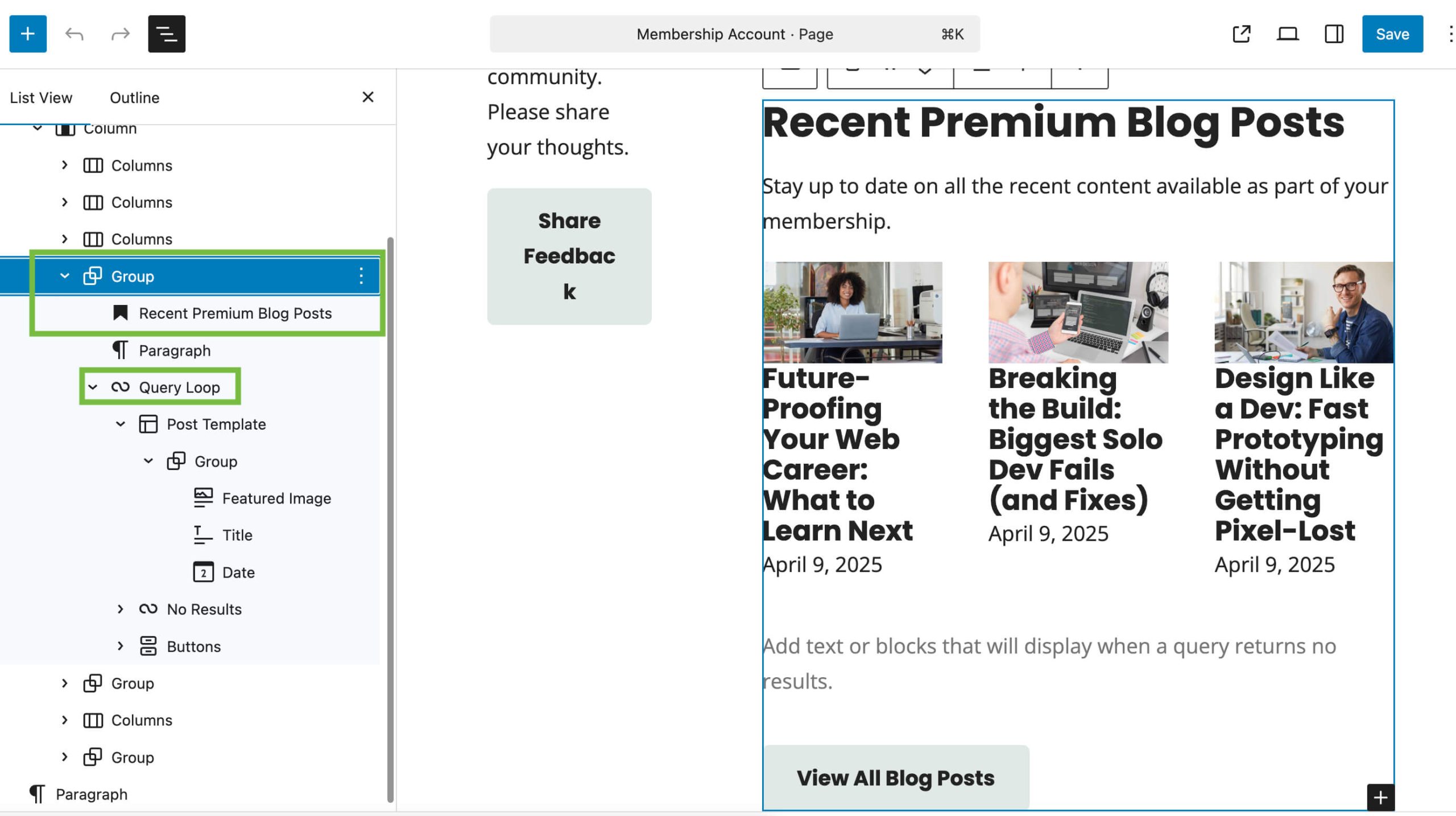 Screenshot of a query loop