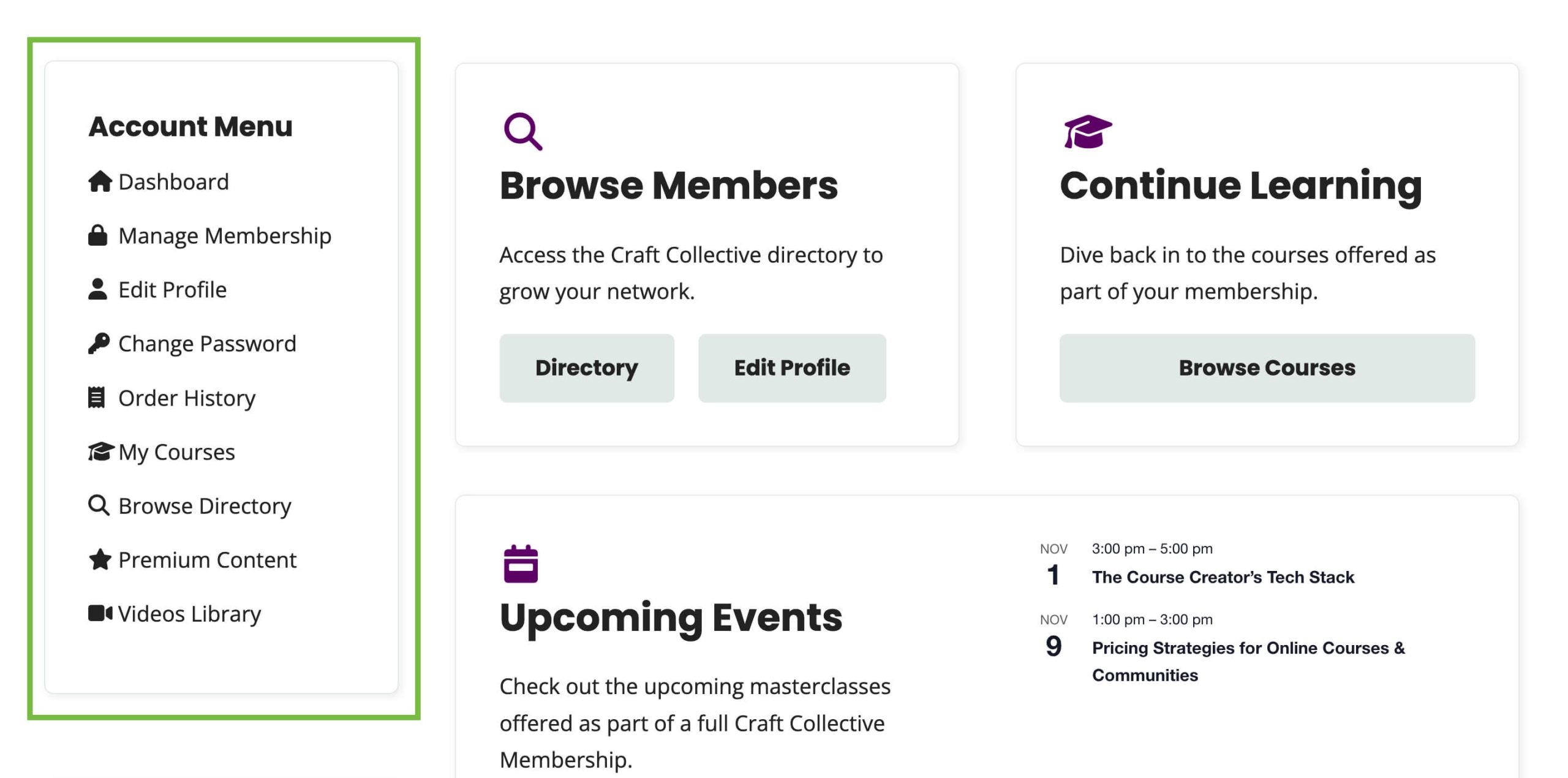 Frontend view of the sidebar
