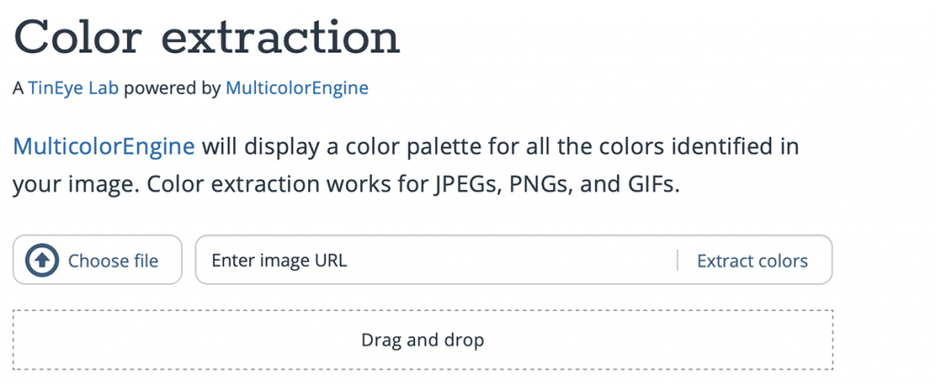 Screenshot of the TinEye Color extraction tool page