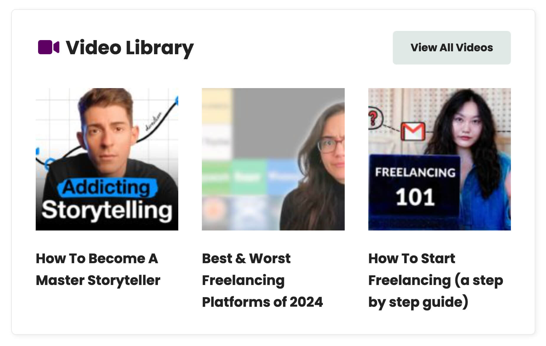 Dashboard view of Video Library