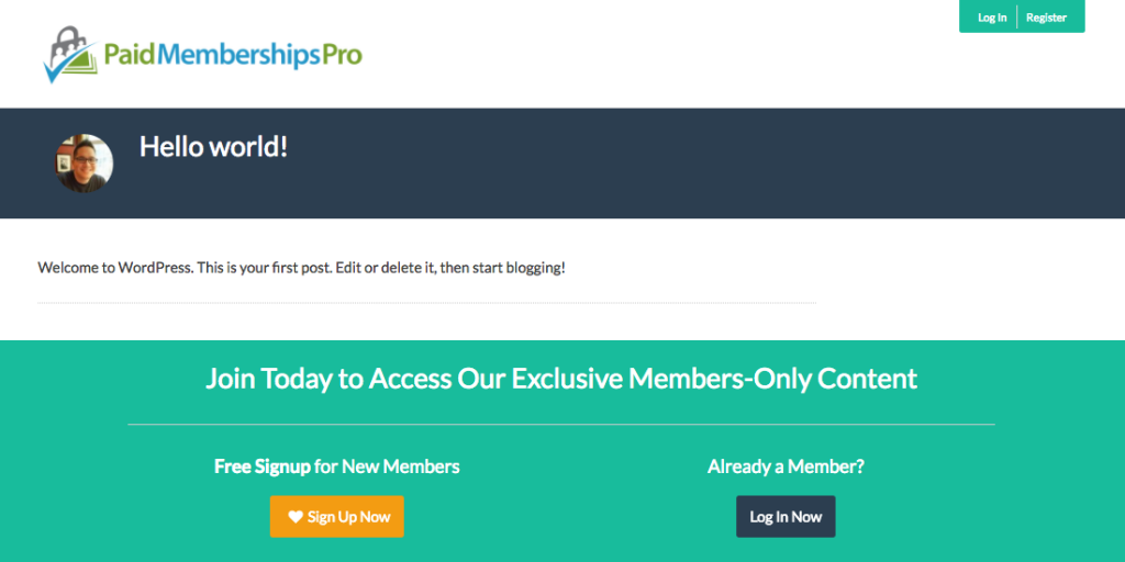 Banner example to advertise Membership Signup for a Single Level + Login Link for Existing Members