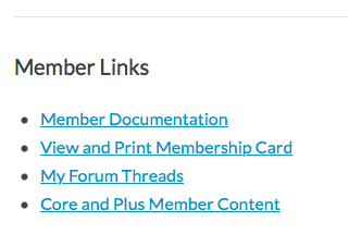 Member Links shown on Membership Account Page