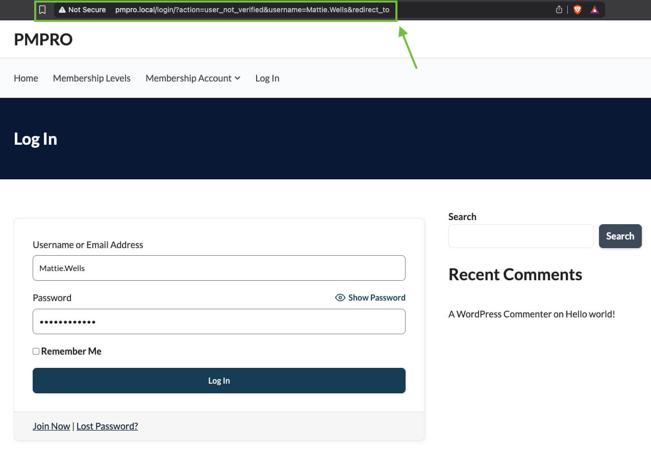 Screenshot of Non-Members Being Redirected from the WooCommerce Shop