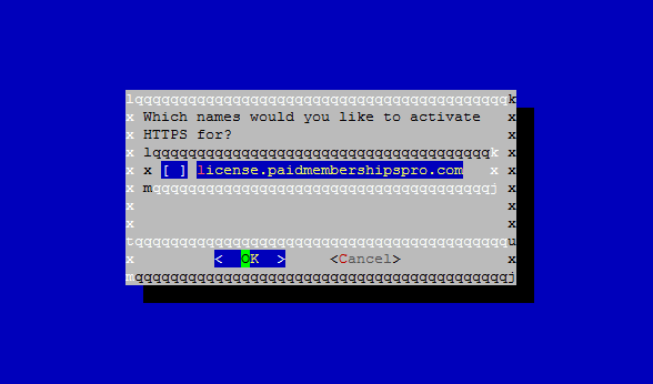 Which names would you like to activate HTTPs for? Terminal