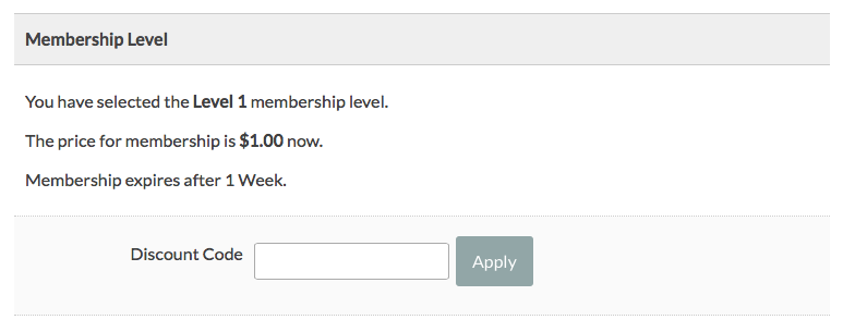 Screenshot of the result of coding to always show discount code field with Paid Membership Pro