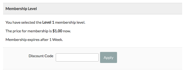 Screenshot of the result of coding to always show discount code field with Paid Membership Pro 