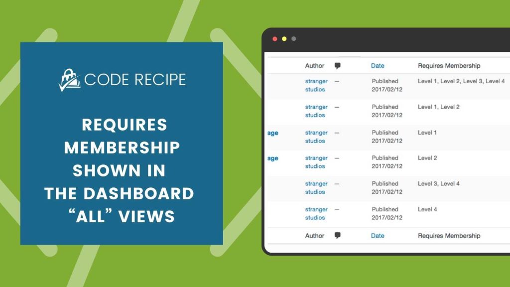 Banner Image for Code Recipe Show a Post, Page or Category’s Required Membership Levels in the Dashboard “All” Views