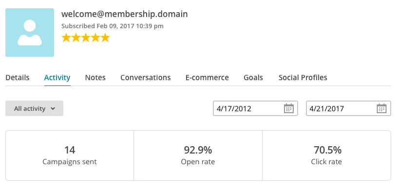 Screenshot of membership activity 