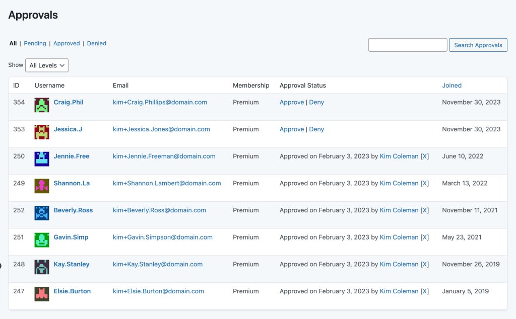 Image to show the process of approvals on the Membership Approval Admin Page
