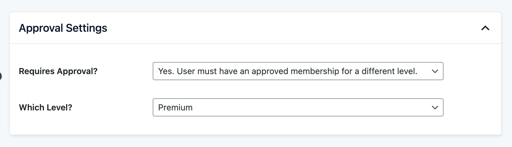 Edit Membership Level section added by the Approvals Add On