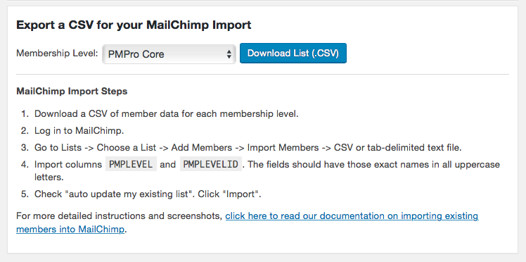 Screenshot to show Export a CSV for your MailChimp Import