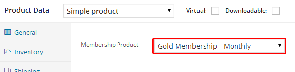 Edit a WooCommerce product and set the Membership Product