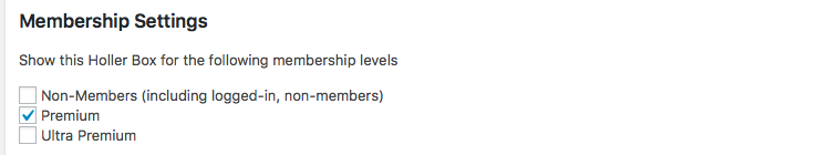 Screenshot of Membership Settings for Holler Box in PMPro