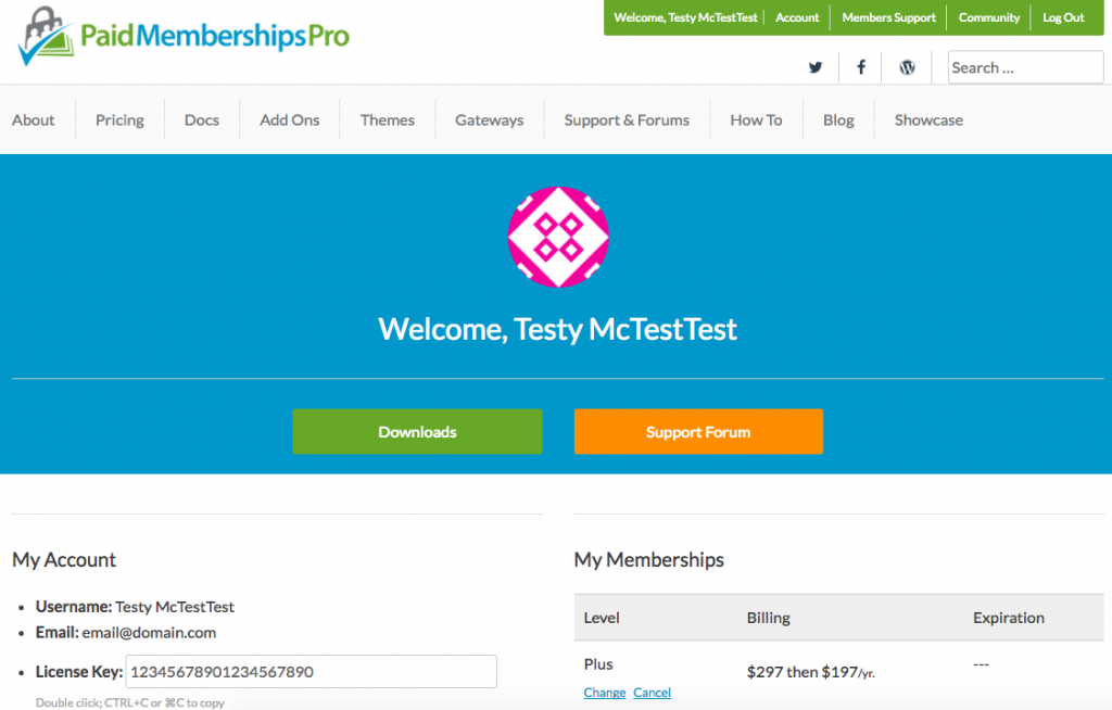 Testy McTestTest Screenshot of Specialized Member Dashboard