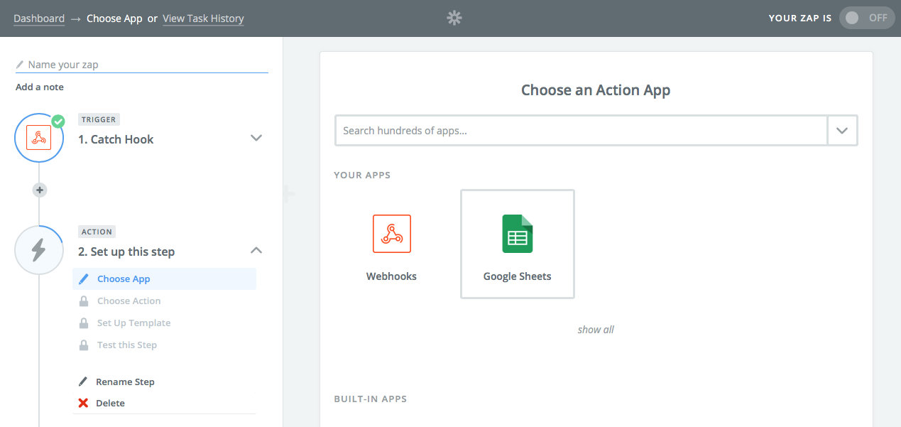 PMPro Zapier Step 4: Choose an Action App