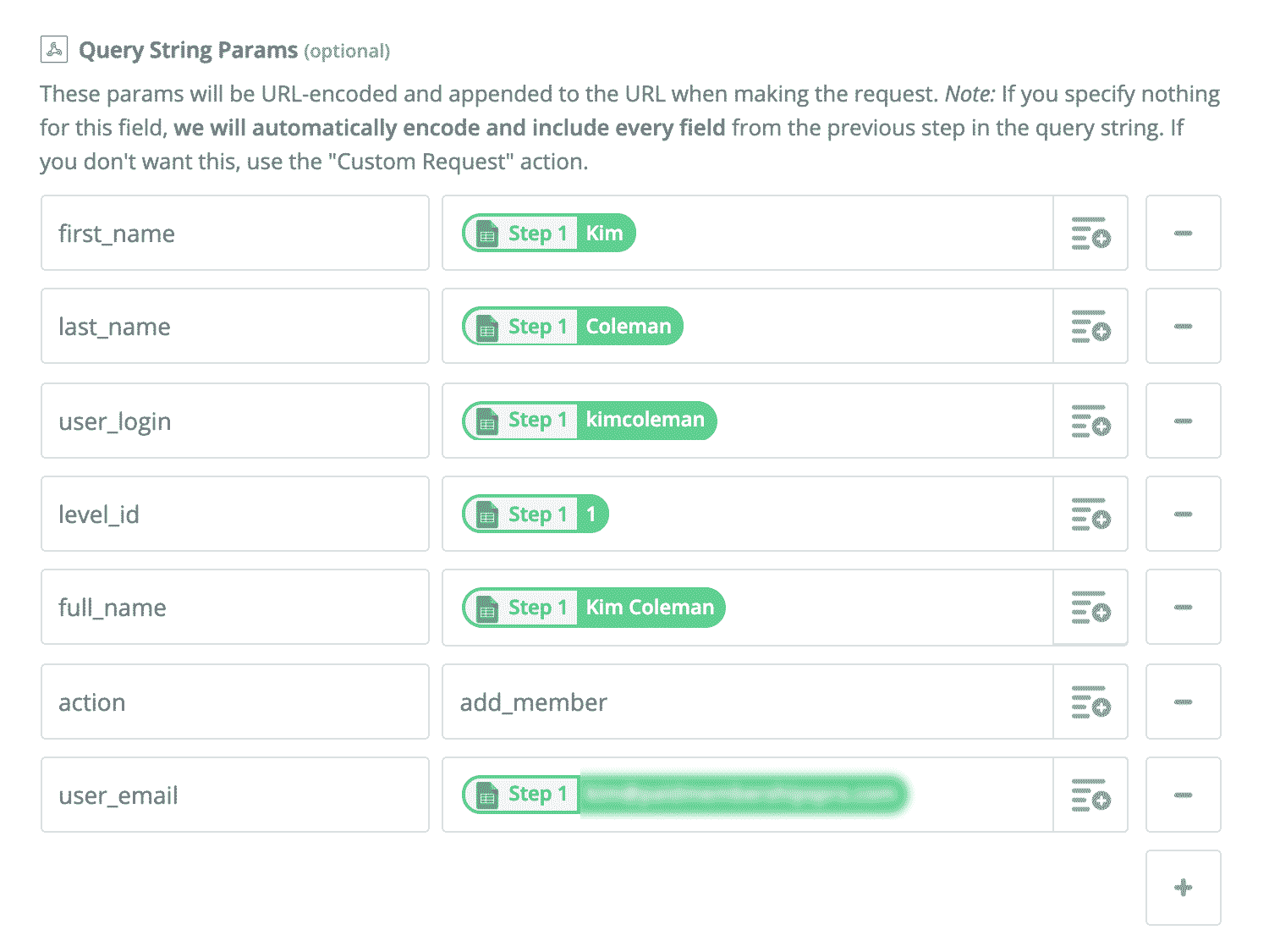 Zapier Action: Add Querystring Parameters