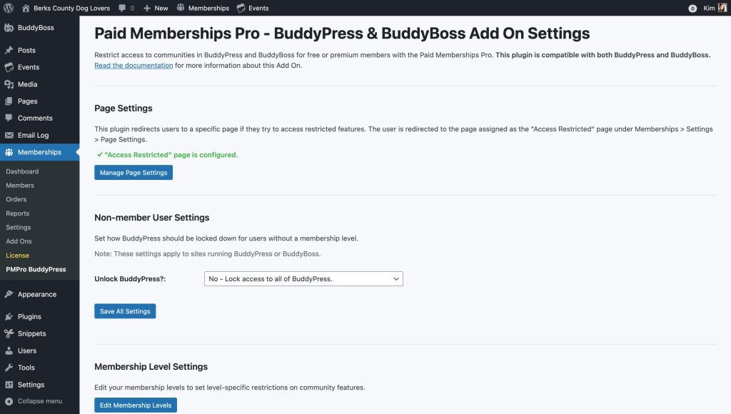 BuddyPress and BuddyBoss Integration Add On Settings