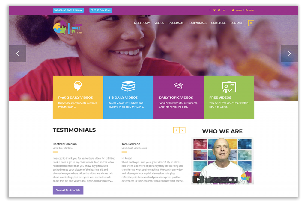 Screenshot of School Tools TV Homepage
