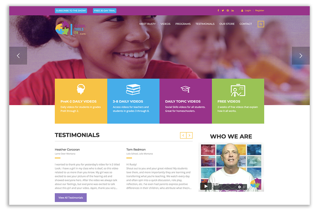 Screenshot of SchoolToolsTV Website
