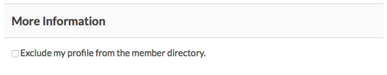 "Exclude my profile from the member directory" field at checkout.