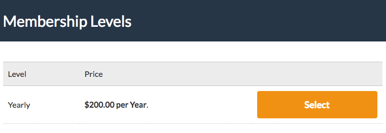 Membership Levels for Monthly Payment 