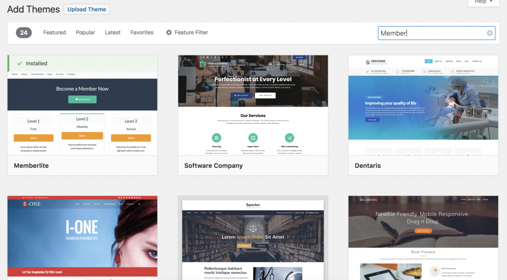 WordPress Themes > Add New > Memberlite