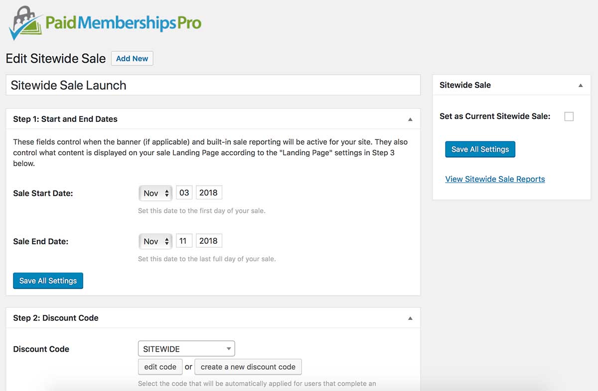 Sitewide Sales Admin Edit