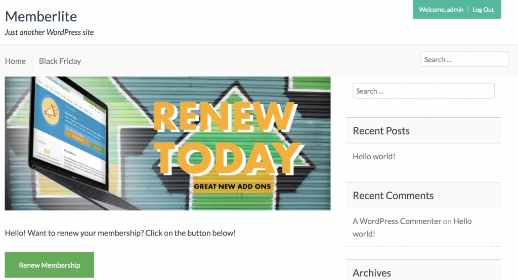 Insert a “Renew Membership” button via custom shortcode