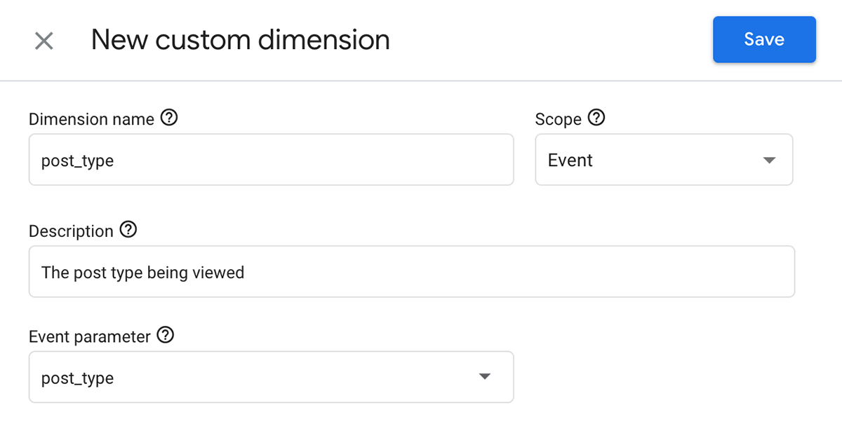 Add Post Tyep as a Custom Dimension with User Scope for Google Analytics 4