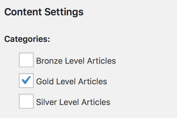 Edit Level Content Settings with Checkboxes