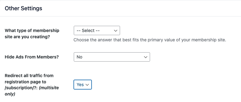 Screenshot of the PMPro Advanced Other Settings for Multisite