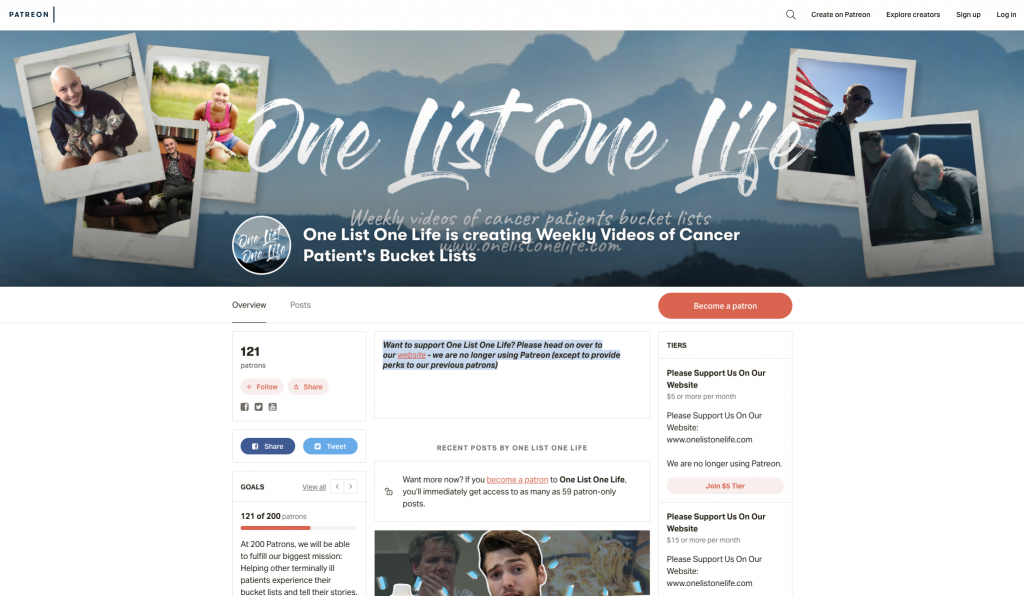 One List One Life Patreon Page