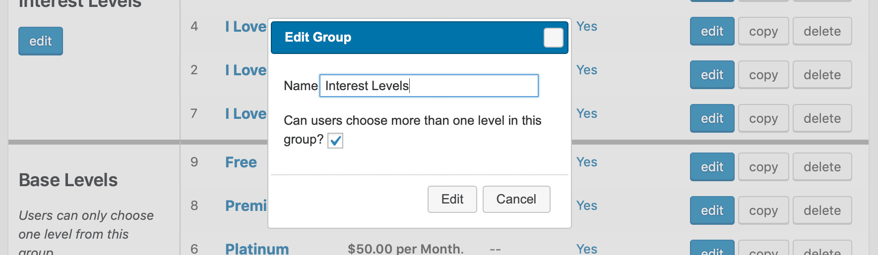 Edit a Level Group's Name and Settings