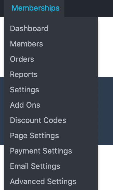 Admin Menu with all Settings Page Links