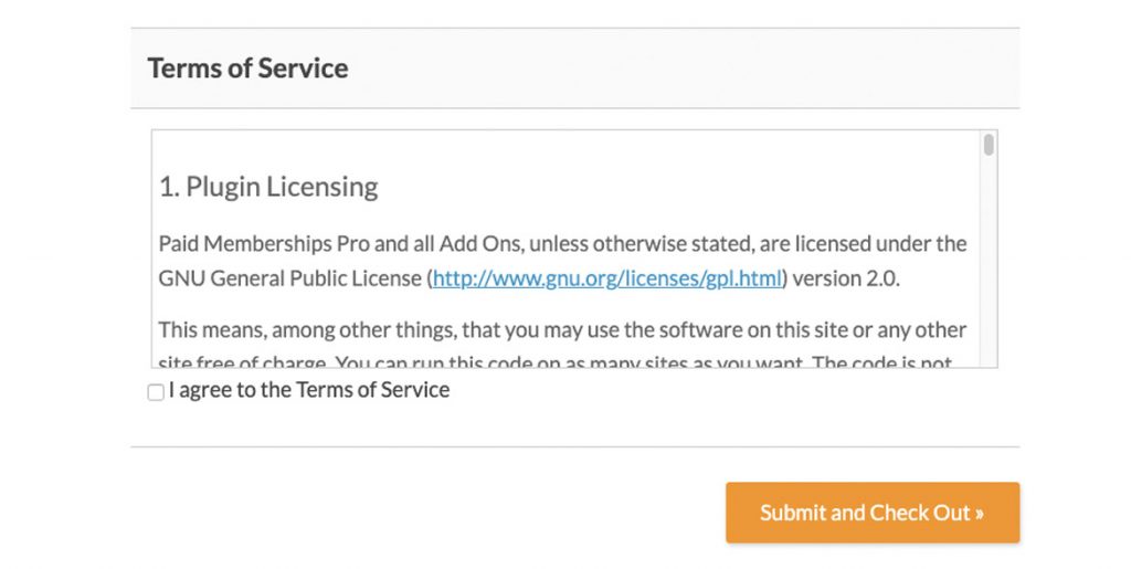 Terms of Service - Checkout page