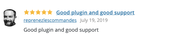 Review screenshot of good plugin and good support