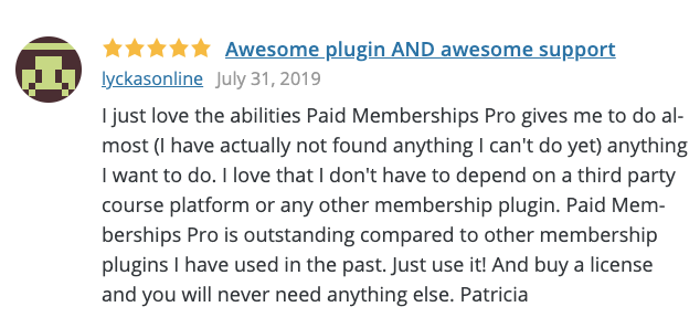 Screenshot of what people are saying about PMPro